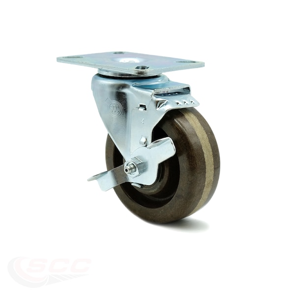 SCC 4 in x 1.5 Brown High Temp Phenolic Wheel Swivel Caster w/BRK - 300lbs/Caster